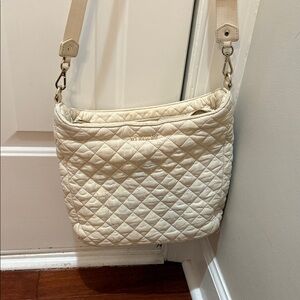 MZ Wallace Crosby Hobo Quilted Cream Shoulder Bag